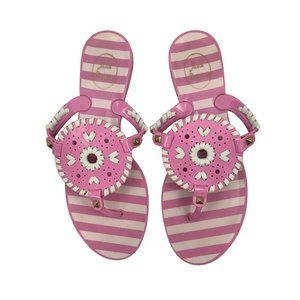 JACK ROGERS Women Georgica Jelly Sandals Pink White Stripe Flip Flop Size 7